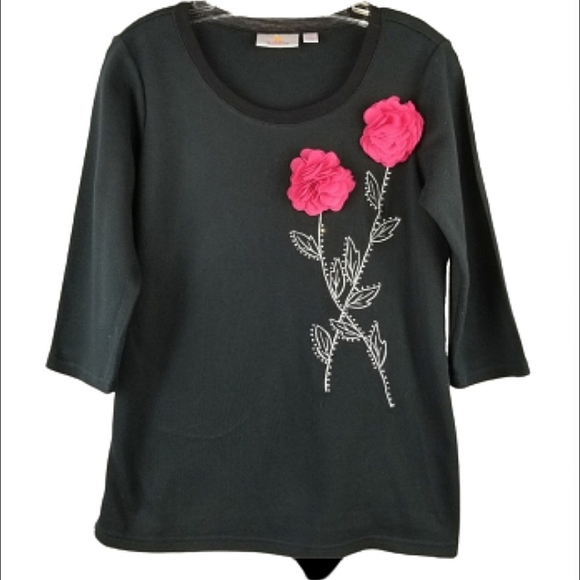 QuackerFactory 3D rose petals studded top Sz XS - Picture 1 of 11